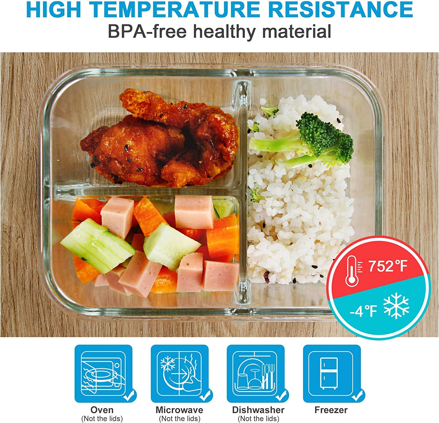 3 Pack 36Oz Bento Box Glass Meal Prep Containers with 3 Compartments, Glass Food Storage Containers with Lids, Meal Prep Bowls, Lunch Box, Oven & Microwave Safe
