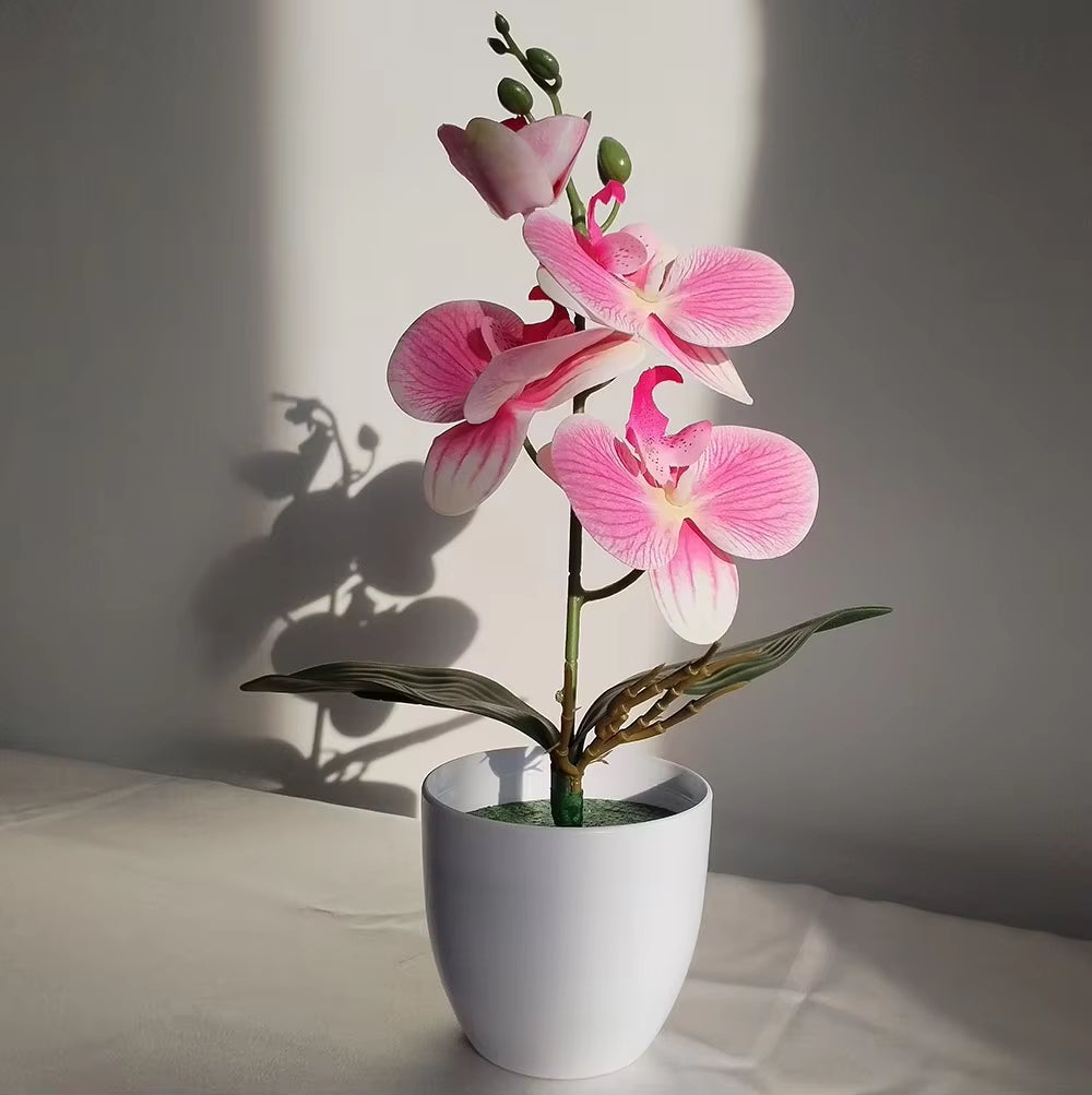 Bonsai Simulated Butterfly Orchid Artificial Potted Plant Desk Dining Table Home Office Vase Wedding Home Room Decoration Gift