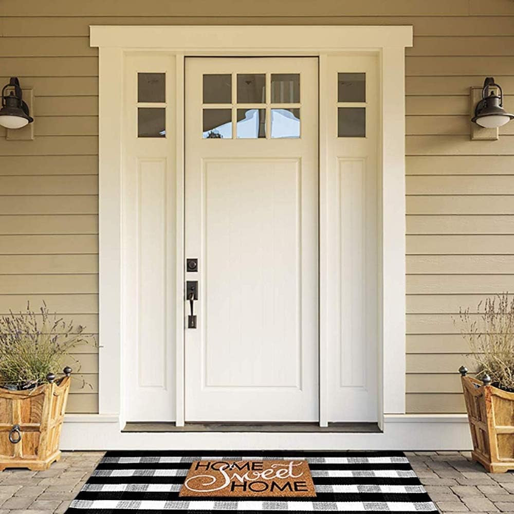 Buffalo Plaid Rug - 36"X59" Black and White Check Door Mat Outdoor - Washable Farmhouse Rugs for Kitchen/Bathroom/Front Porch/Décor - Layered Welcome Doormats - Checkered Cotton Entry Layering Mats