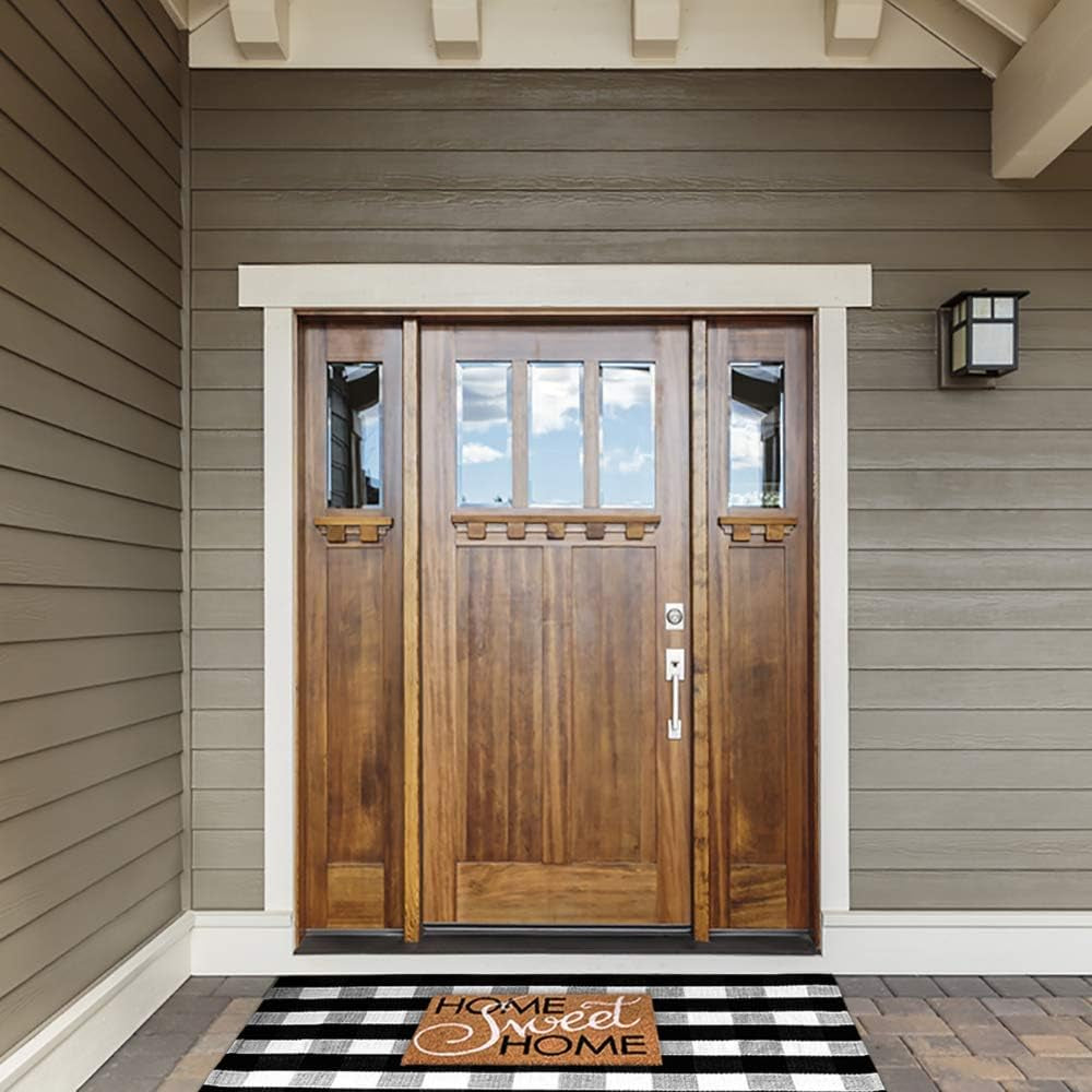 Buffalo Plaid Rug - 36"X59" Black and White Check Door Mat Outdoor - Washable Farmhouse Rugs for Kitchen/Bathroom/Front Porch/Décor - Layered Welcome Doormats - Checkered Cotton Entry Layering Mats