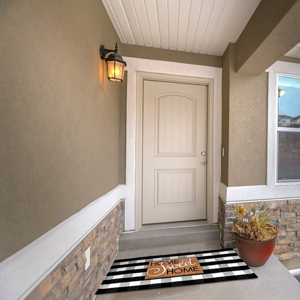 Buffalo Plaid Rug - 36"X59" Black and White Check Door Mat Outdoor - Washable Farmhouse Rugs for Kitchen/Bathroom/Front Porch/Décor - Layered Welcome Doormats - Checkered Cotton Entry Layering Mats